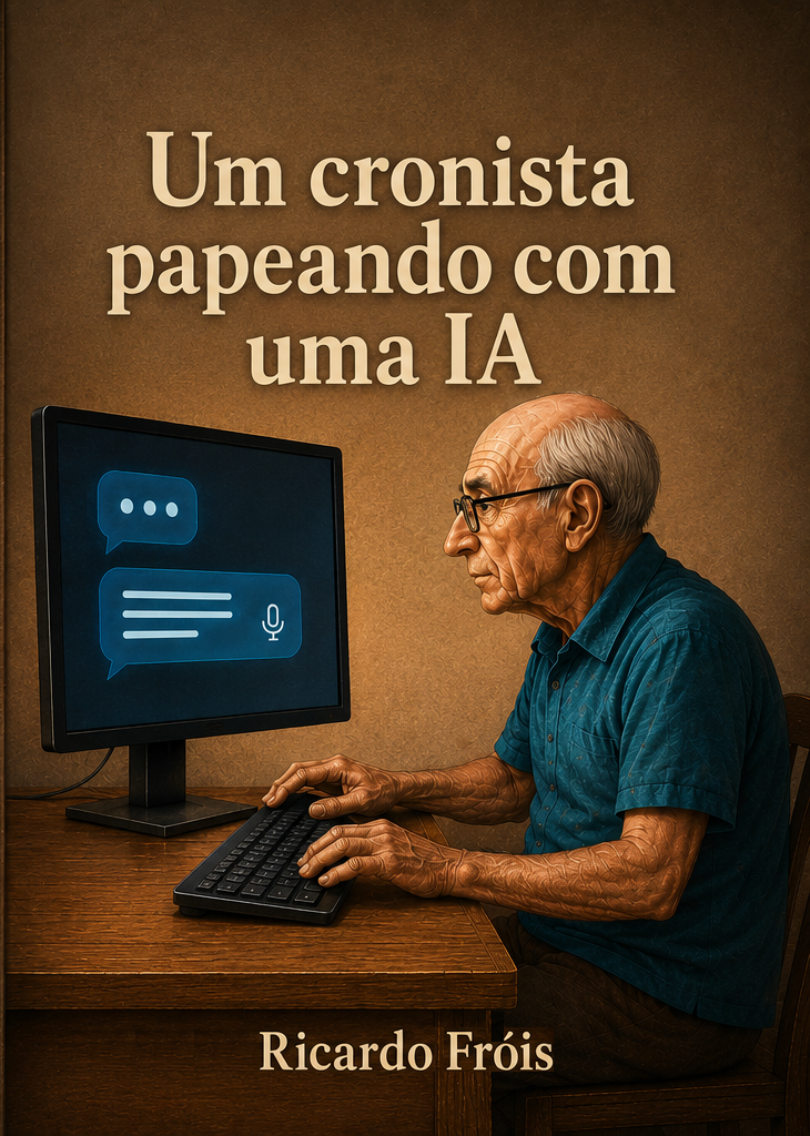 Capa do livro Um cronista papeando com uma IA, de Ricardo Fróis