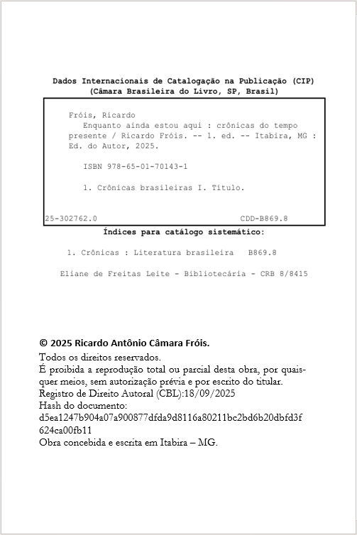Ficha catalográfica e direitos autorais de Enquanto ainda estou aqui