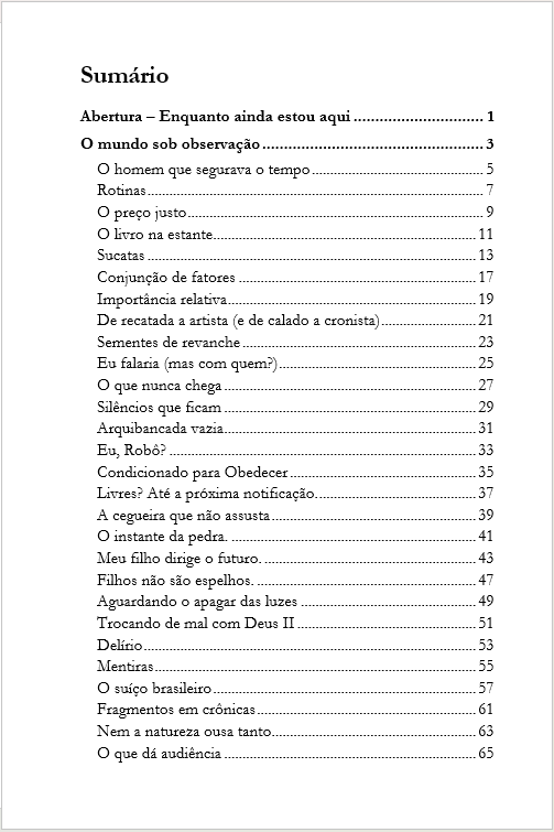 Página do sumário de Enquanto ainda estou aqui — página 1