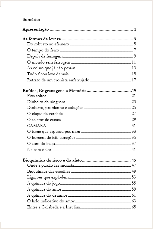 Página do sumário de Enquanto continuo por aqui — página 1