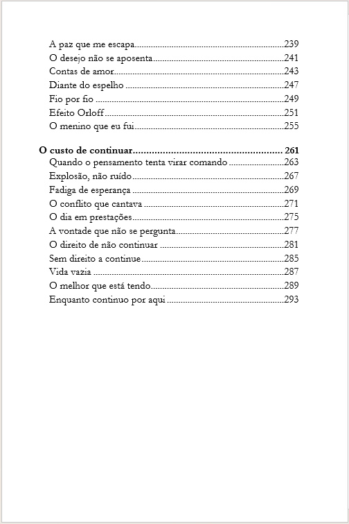 Página do sumário de Enquanto continuo por aqui — página 4