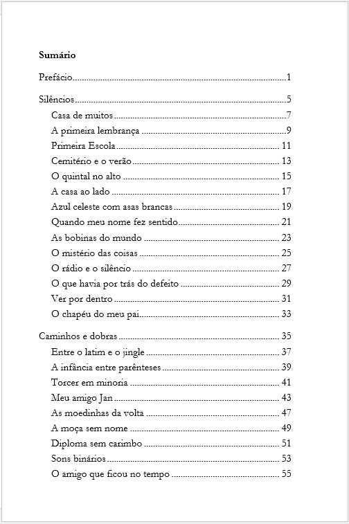 Página do sumário de Fragmentos de minha vida — página 1